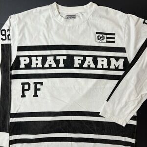 Phat Farm Shirt Mens XL White Black Long Sleeve Hip Hop Grunge Skater Y2K 2000s